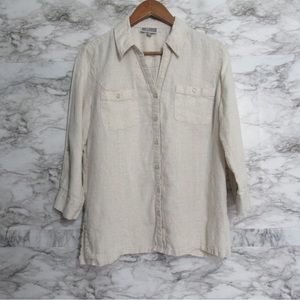 Linen Button-Down Shirt - Cream Women's Top